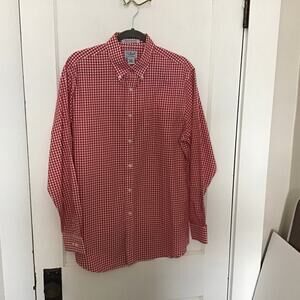 L.L.Bean Wrinkle Resistant Cotton Red & White Gingham Button Down Shirt M